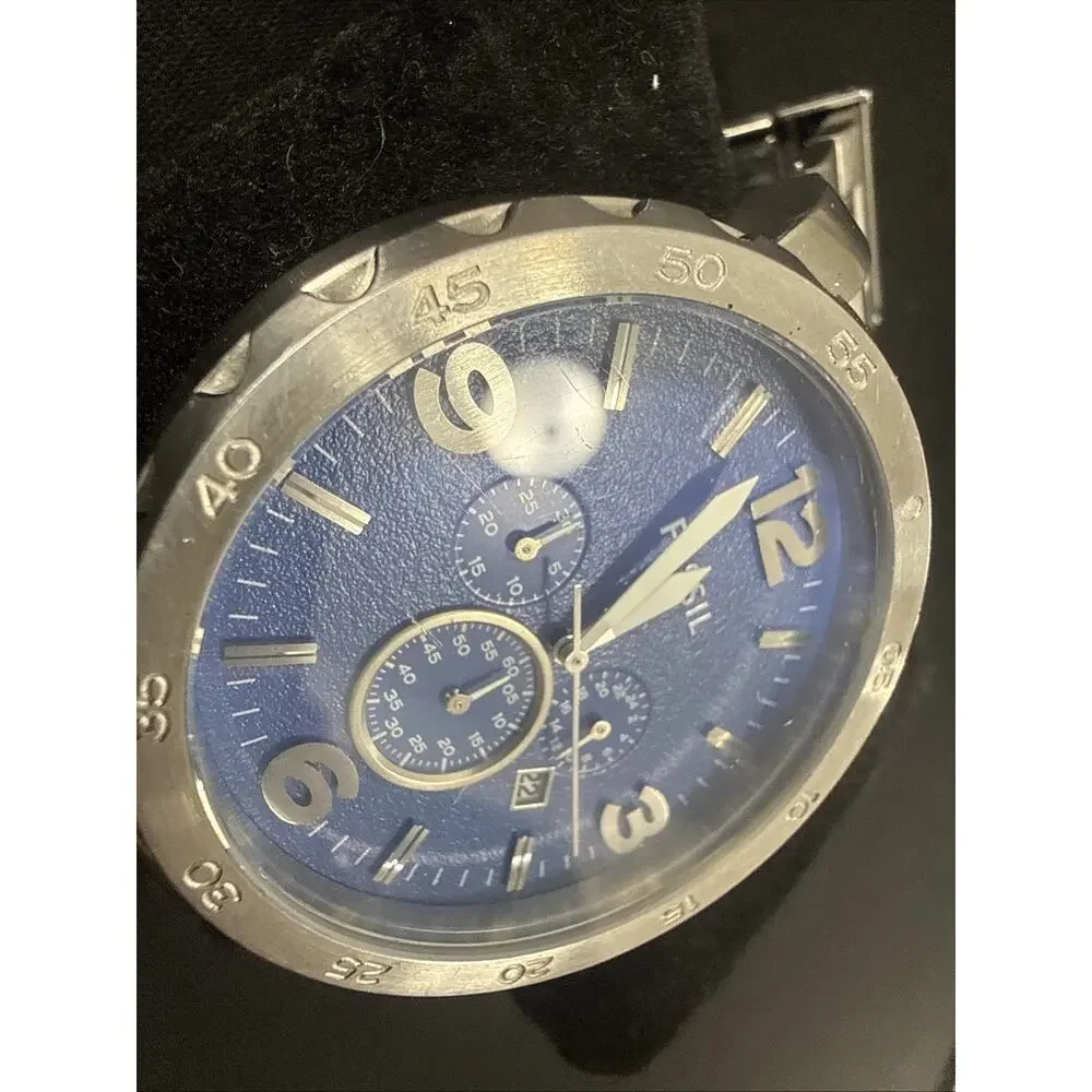 MEN FOSSIL JR-1445 New Battery 50mm Case 6.25” Band Blue Dial Chronograph (B31)